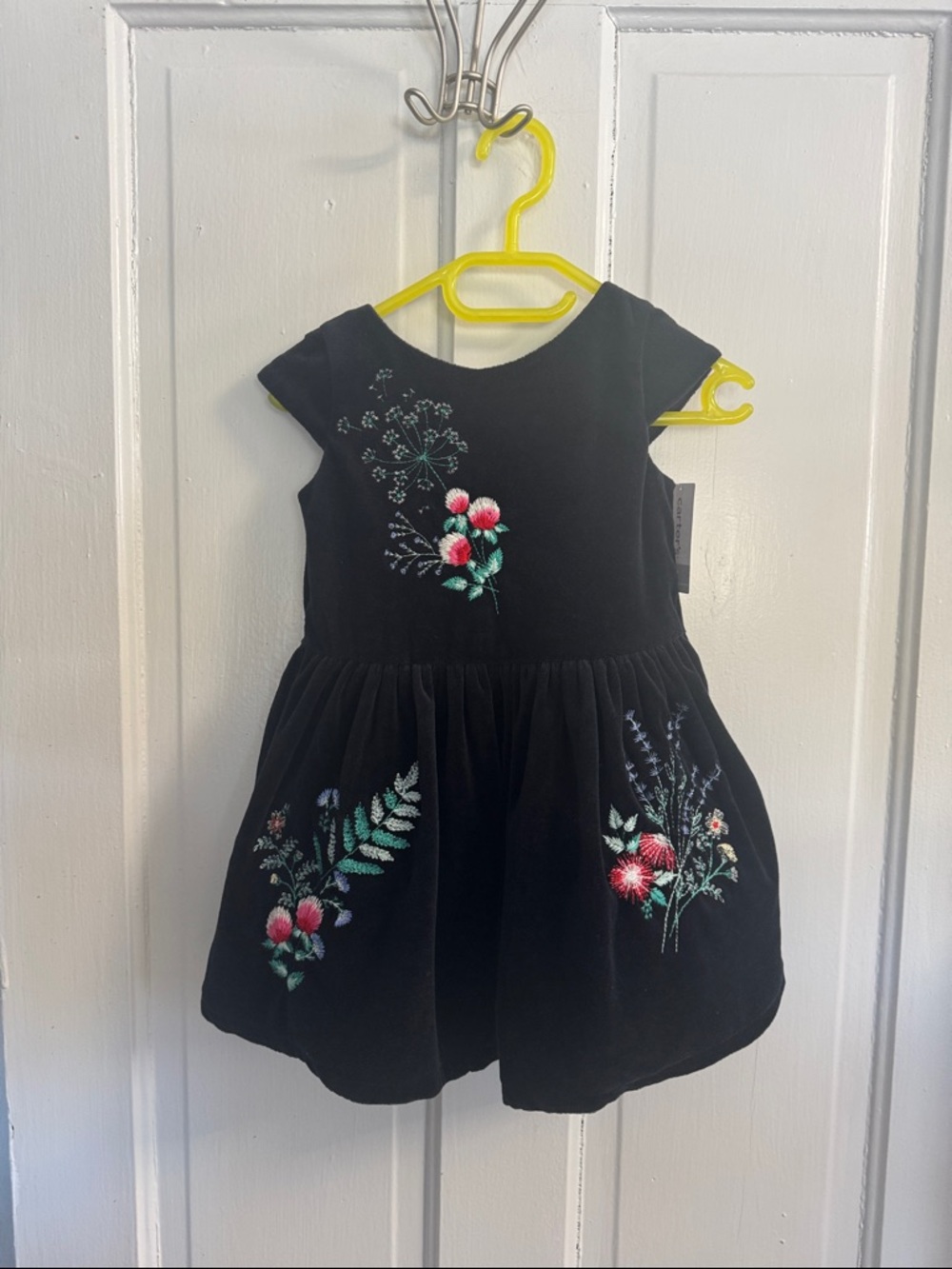 NWT- Carter's Black Velvet Floral Embroidered Girls' Dress